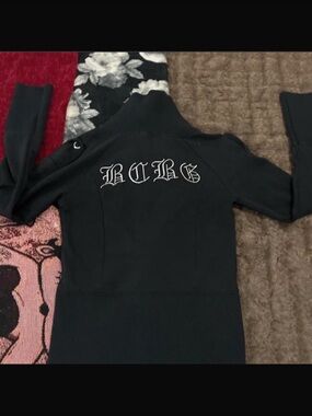 BCBG Black Knit Zip-Up Jacket with Embroidered Logo